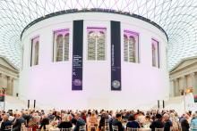 Guests seated for dinner in the Great Court at the British Museum.