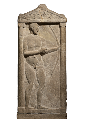 Grave stele showing a naked archer