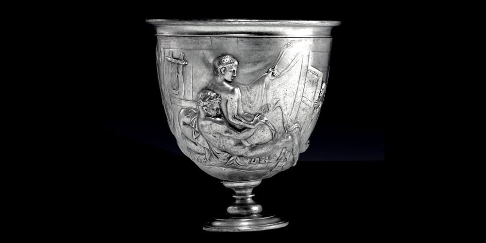 A silver cup with relief decoration of homoerotic scenes