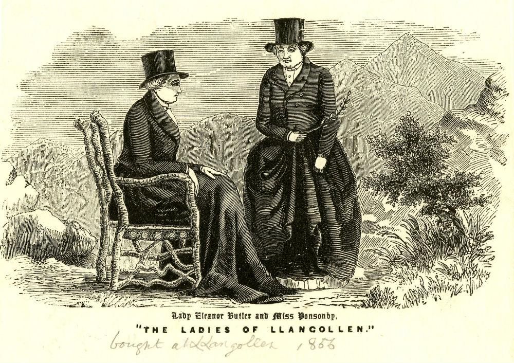 Eleanor Butler and Sarah Ponsonby in top hats, one seated