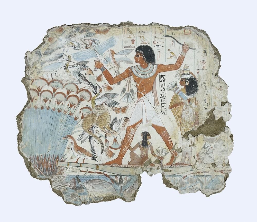 Fowling in the marshes: fragment of wall painting from the tomb of Nebamun, 1350 BC.