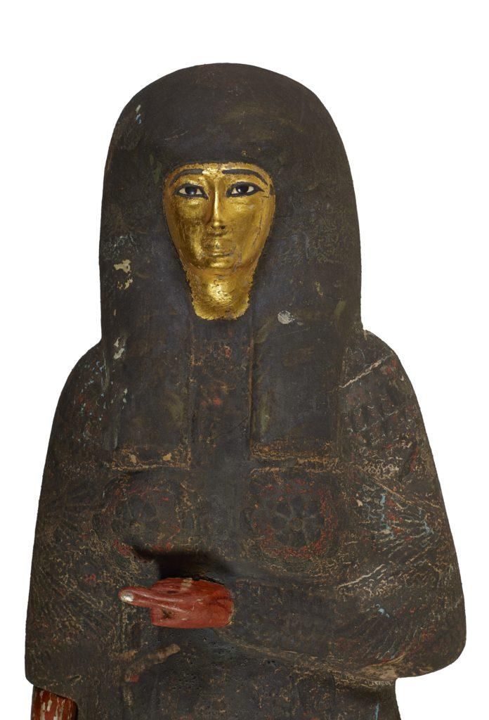 Top half of female mummy with gilded face