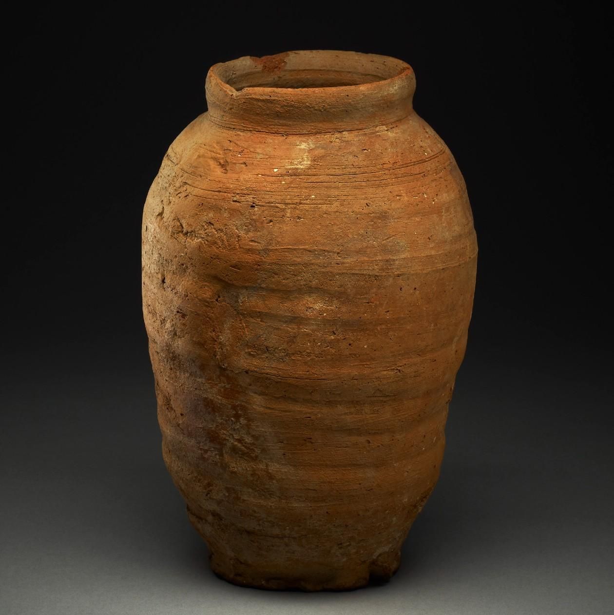 Pottery beer jar, wheel thrown with coarse finish