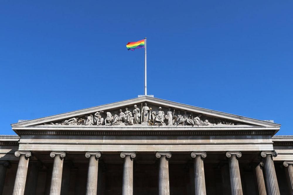 The rainbow flag flies above the British Museum