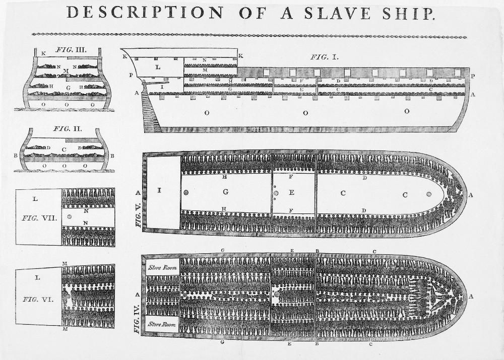 Print of ship cross-sections from different angles.